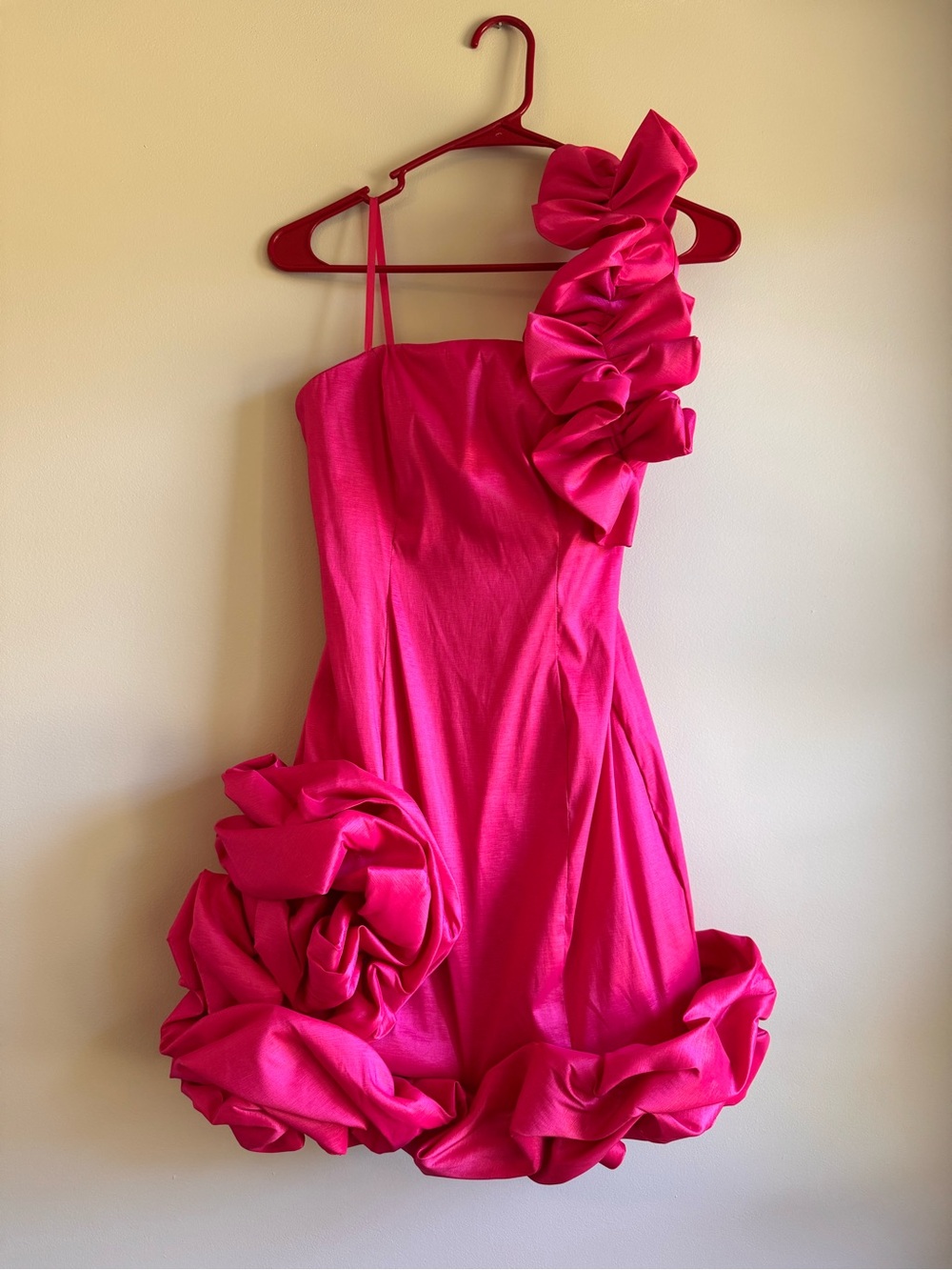 Camille La Vie Bright Pink One-Shoulder Ruffle Mini Dress